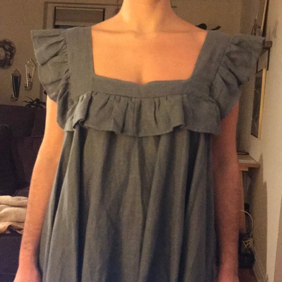 Square-Neck Bibbed Linen Caftan Dress - Picture 3 of 9